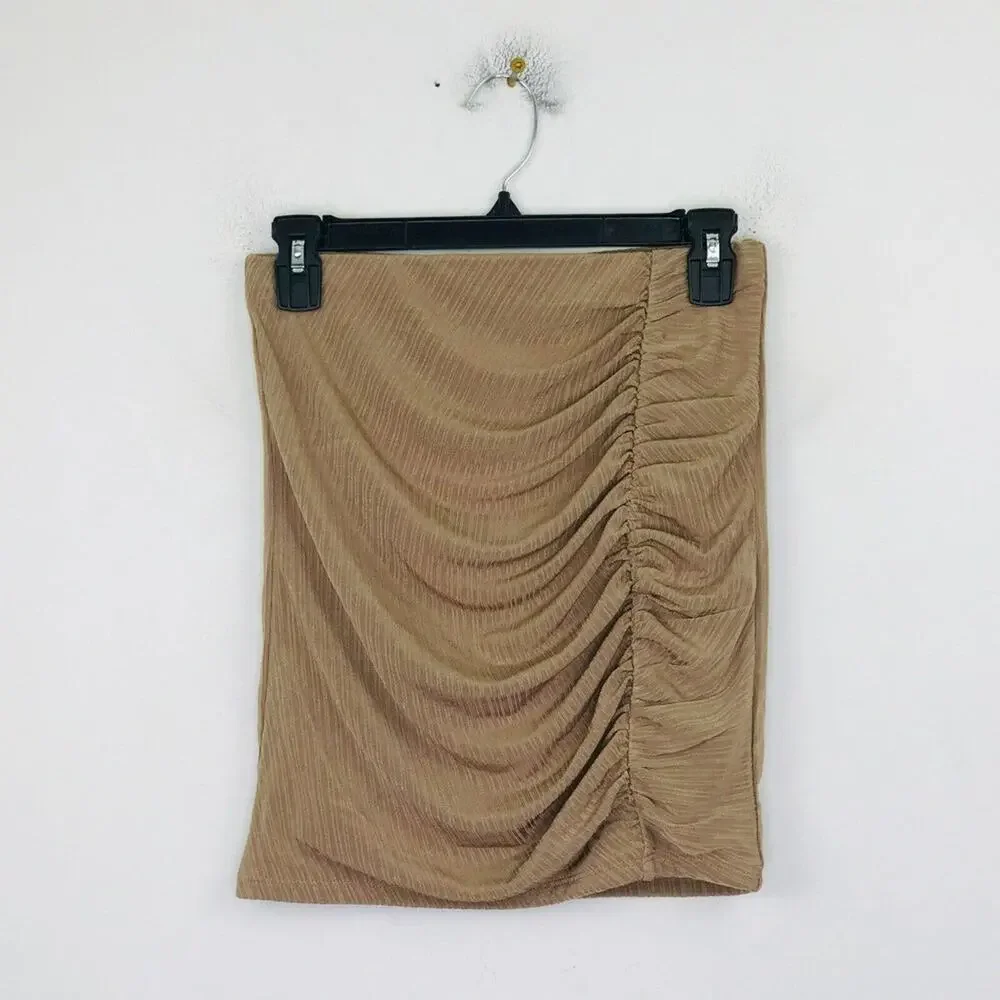 Naked Wardrobe Womens Large Mini Skirt Beige Ruched Detail High Rise Jersey CD28